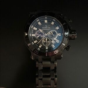 Invicta Black and Blue Chronograph Watch with Luminous Markers